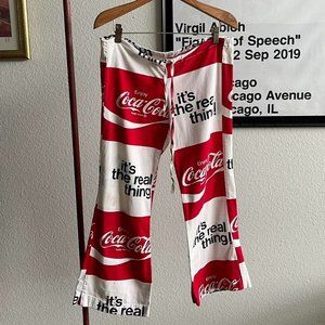 Vintage 1970s Coca-Cola AOP Advertising Beach Bell Bottom Pants